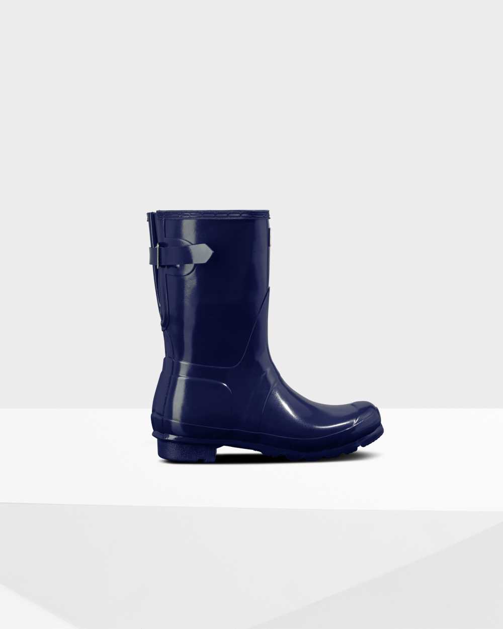 Botas De Agua Mujer - Hunter Original Short Back Adjustable Gloss Azules - BIDCGH-961 - Azules